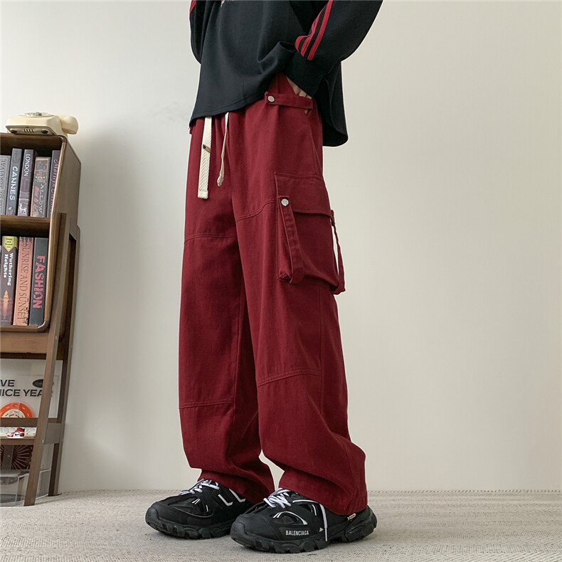 wassuphappy美式工装裤男春秋夏季复古大口袋阔腿裤休闲运动裤子,男装休闲裤,电商D309B