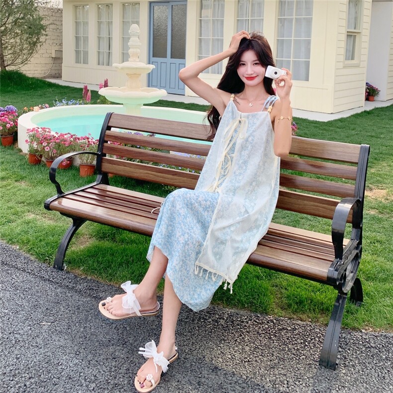 法式重工度假风碎花连衣裙女2025夏季新款吊带裙独特超好看裙子潮,女装连衣裙,2D078