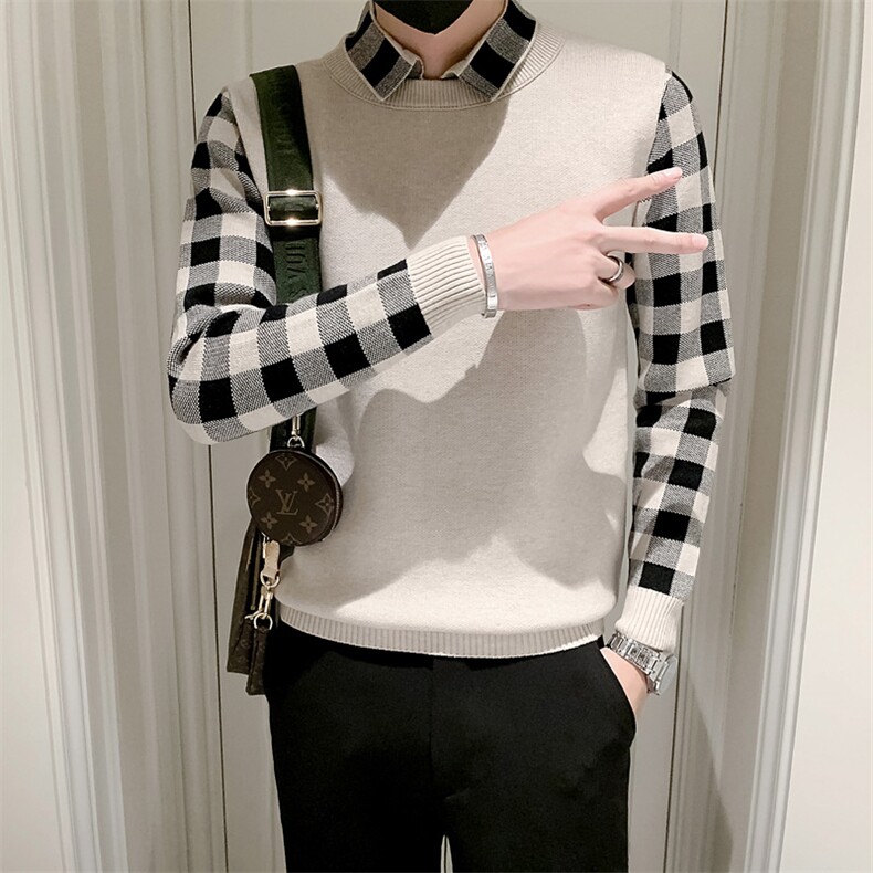 2025年秋季男款修身休闲假两件针织衫毛衣打底M07-P78控108,男装T恤,电商D327