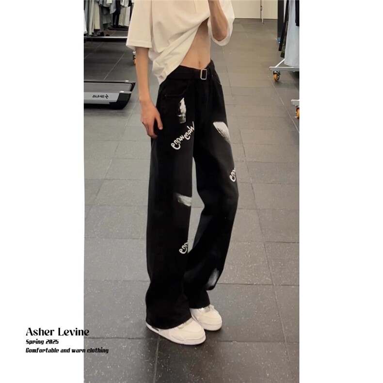 美式欧美炸街弯刀牛仔裤男女小众设计感百搭痞帅裤子显瘦阔腿裤,男装牛仔裤,四季星座505