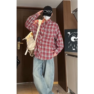 控价59港风格子衬衫宽松外套男女衬衣百搭格子外套CS2431 P35图片