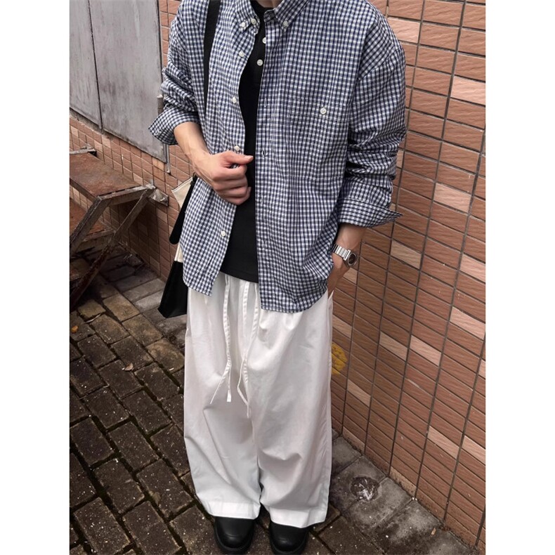 日系复古格子通勤宽松衬衫男情侣上衣衬衣513ACS2538P47,男装衬衫,星座513A