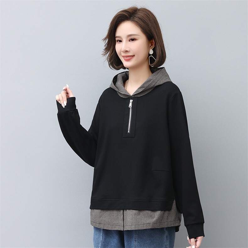 时尚宽松连帽卫衣女秋冬季新款加厚保暖长袖上衣休闲百搭外套,女装卫衣/绒衫,叶笙衣