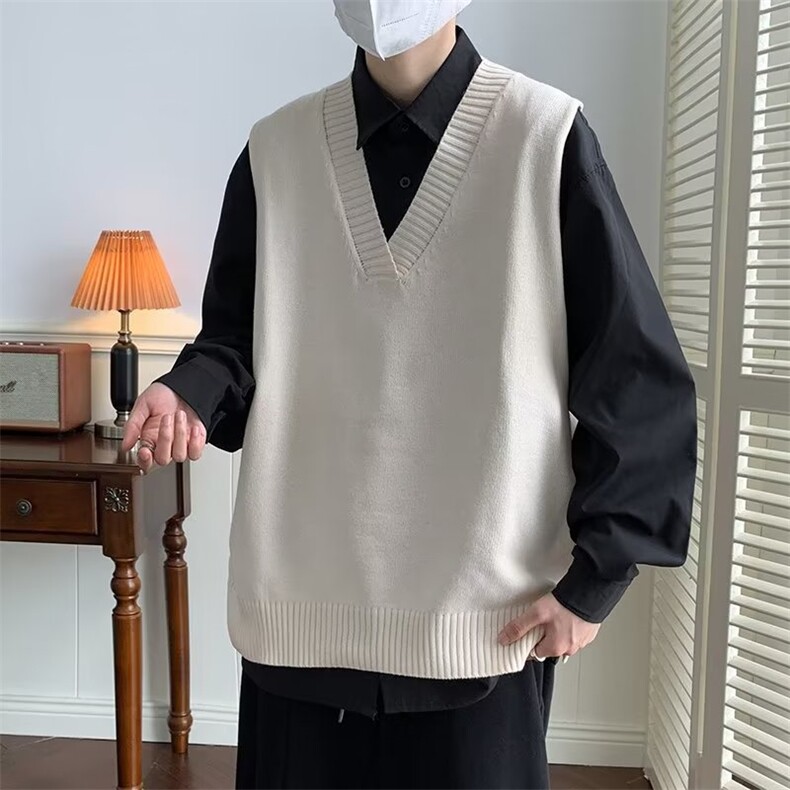 潮流时尚原宿V领新款日系简约针织衫秋季潮纯色马甲男 M635-P26图片