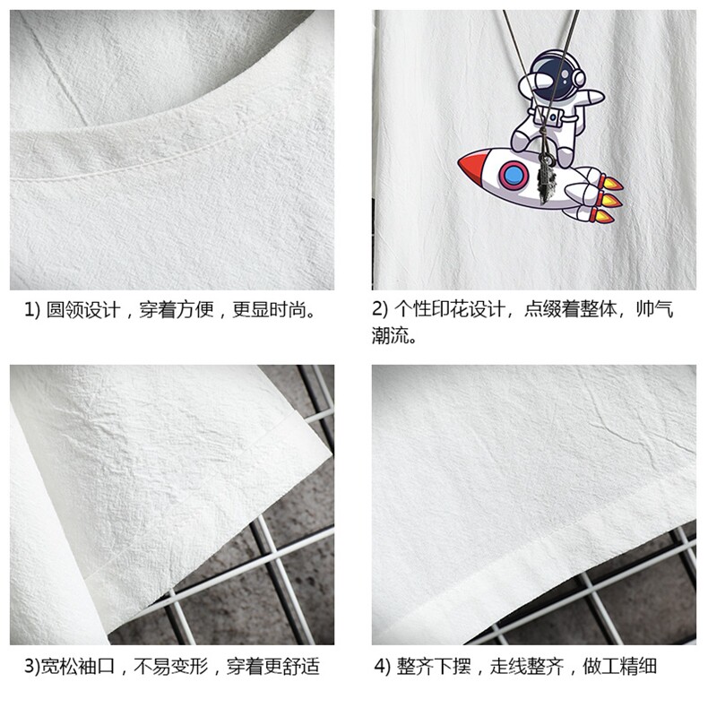 YT26158-P30亚麻短袖t恤男大码五分袖男宽松七分袖网格挂拍,男装T恤,电商A040A