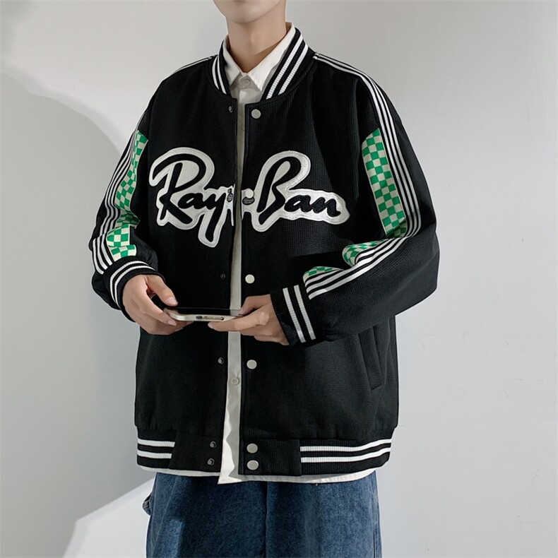 秋季潮牌棒球服男女潮流港风学院风华夫格夹克外套模J203-P75,男装夹克,星座815-2