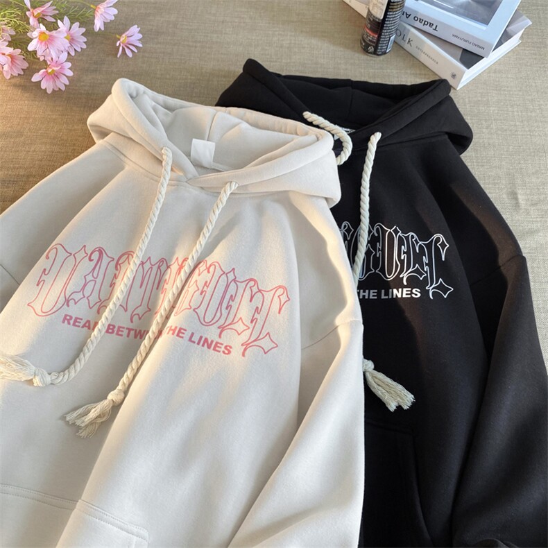 A334-WY01-60 高品质加绒加厚 简约字母 男女港风宽松连帽卫衣图片