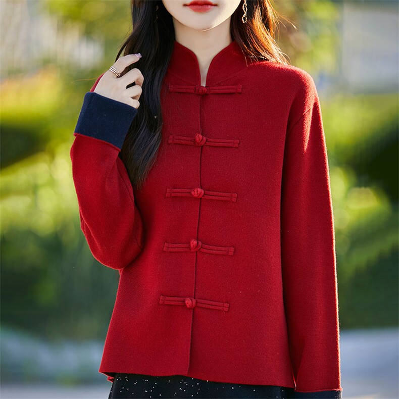 秋冬季通勤休闲款16G四平加厚中式盘扣开衫上衣外套，女装羊毛衫，暖烁羊绒