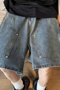 工装牛仔短裤男宽松直筒五分裤复古水洗休闲裤子男网图DK5105-p42图片