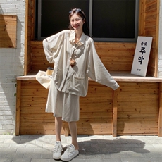 新品秋季薄款休闲套装20%麻+80%棉5573-P165-K268，女装套装/套裙，2C275