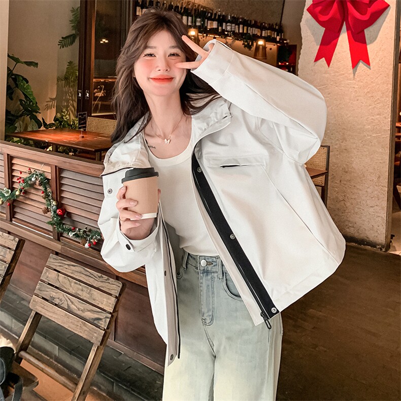 韩版休闲连帽工装短款外套女2025春秋季新款显瘦今年流行夹克上衣,女装短外套,浙宝A馆126