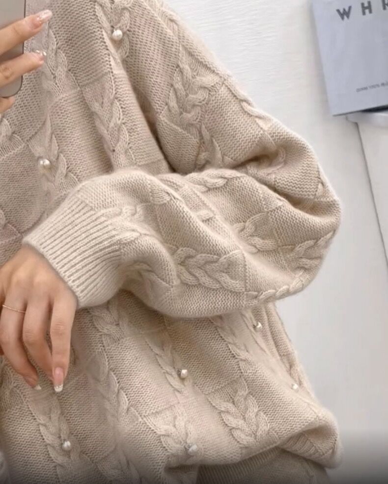 圆领珍珠螺纹打底衫女秋冬内搭洋气长袖套头毛衣,女装羊毛衫,千御纺羊绒