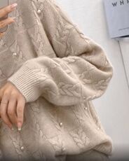 圆领珍珠螺纹打底衫女秋冬内搭洋气长袖套头毛衣，女装羊毛衫，千御纺羊绒