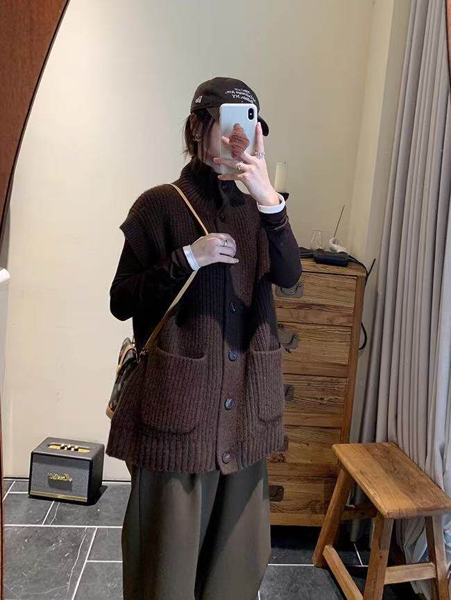 秋冬新款针织开衫背心马甲时尚百搭，女装针织衫/毛衣，忠诺羊绒