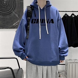 WY2001-P35 纯棉连帽卫衣男大码运动帽衫宽松薄外套男图片
