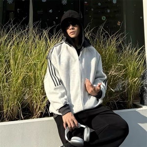 抖音得物高品质 美式高街重磅结构设计拼接织带立领卫衣外套 CM42图片