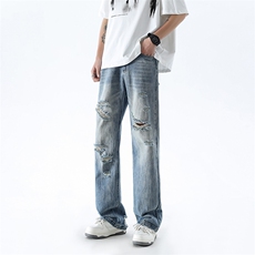B221美式ins高街暗黑小众夏季重工艺破洞牛仔裤LK24178-P65控88，男装牛仔裤，电商B221