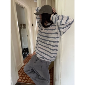 衫领夏季Polo男生V罩衫防晒针织上衣长袖薄款透气轻薄t条纹恤冰丝