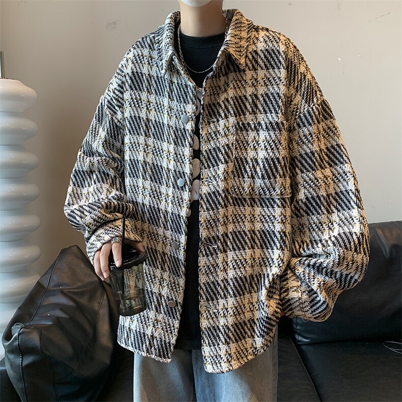 高品质秋款男夹克衫条纹格子衬衫休闲加厚外套JK096P55,男装夹克,星座1013-1