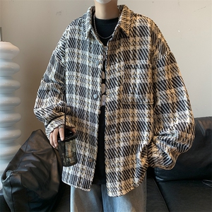 高品质秋款男夹克衫条纹格子衬衫休闲加厚外套JK096 P55图片