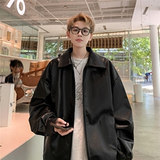 港风新款男女美式街头休闲大码PU皮夹克Y01-P55，男装夹克，电商A132（原电商B245）