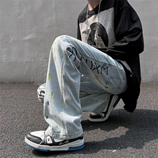 B221秋装新款美式ins高街男女同款刺绣牛仔裤LK22047-P65控88，男装牛仔裤，电商B221