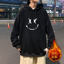 WY2190-P35加绒款-P40纯棉连帽卫衣男大码运动帽衫宽松薄外套男，男装卫衣，电商A040