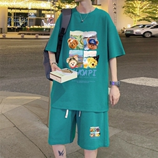！2024夏季新款华夫格短袖套装青少年学生半袖一套HTZ22P50，男装T恤，电商B220