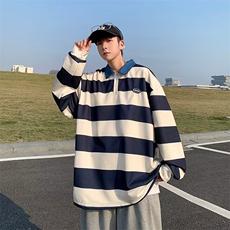 POLO衫男韩版潮流条纹高街帅气2023秋冬新款ins宽松外套WB139-P38，男装Polo衫，星座412-2