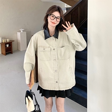 美式复古米白色牛仔外套短款女春秋超火好看休闲减龄工装夹克上衣，女装短外套，2D035