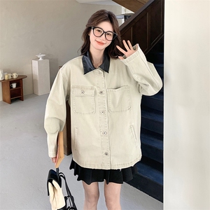 美式复古米白色牛仔外套短款女春秋超火好看休闲减龄工装夹克上衣图片