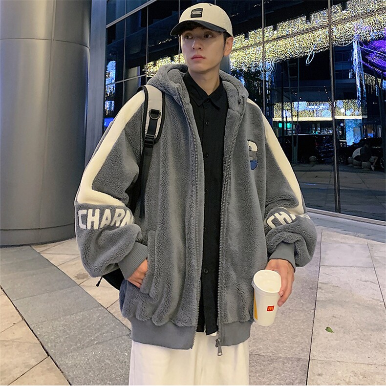 冬装加绒加厚拼接棉衣毛巾绣羊羔绒连帽外套男女919-P110控价158,男装棉衣,电商A441-1