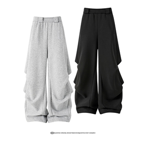 垂感舒适时尚个性卫裤秋冬加绒加厚款休闲阔腿裤K882TP48控88图片