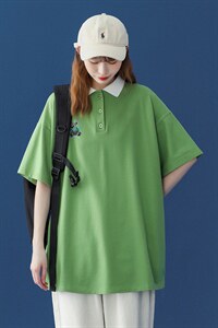 中性 夏季潮流简约圆领小印花宽松Polo衫短袖T恤 T911 P35控48图片