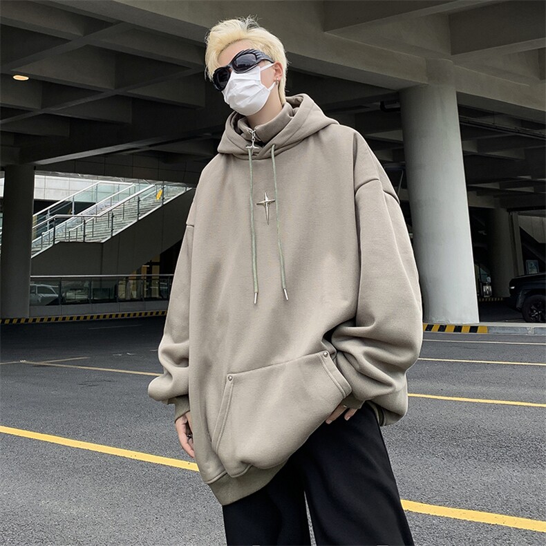 2025秋冬季新款宽松假2件潮落肩袖休闲连帽卫衣XZ212-QW101-P50,男装卫衣,星座212-1