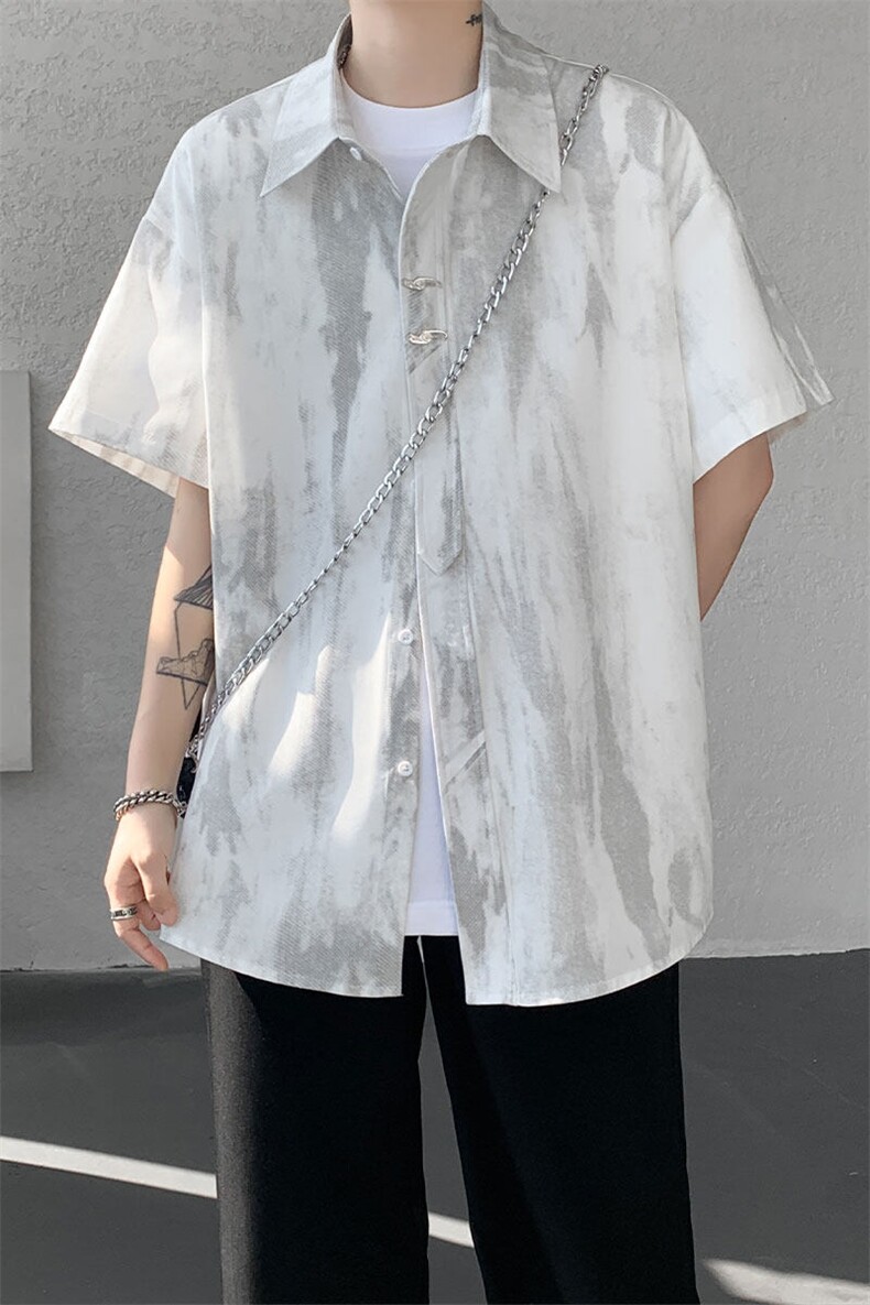 CS1142-特p35控68水墨印花短袖冰丝凉感速干潮流大码衬衫,男装T恤,电商A059