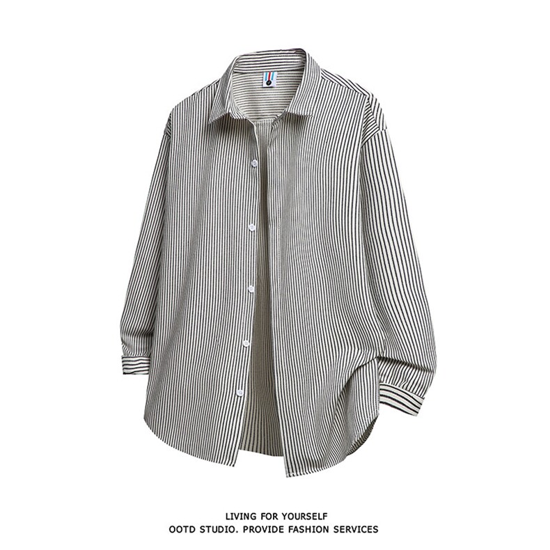 得物白底牛仔条纹衬衫长袖衬衣潮流宽松休闲外套CS017-P30，男装衬衫，星座301C-5