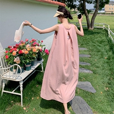 粉色法式夏天连衣裙女2025新款甜美露背孕妇宽松小众高级感背心裙，女装连衣裙，2C050