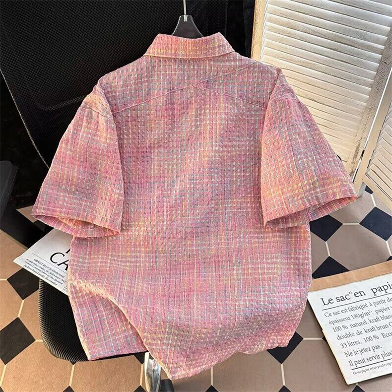 粉色衬衫短袖男女文艺帅百搭宽松2025夏季ins外套衬衣CY1141-P32,男装衬衫,星座412-3