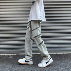 美式高街拉链牛仔裤男高级感宽松设计感拼接裤子长裤C10-2/P52，男装牛仔裤，星座506