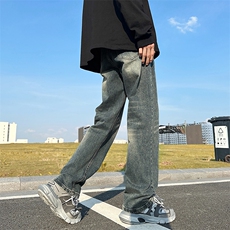 复古牛仔裤男裤子潮牌男生美式高街长裤男款直筒裤N0982-P45，男装牛仔裤，星座308B-1
