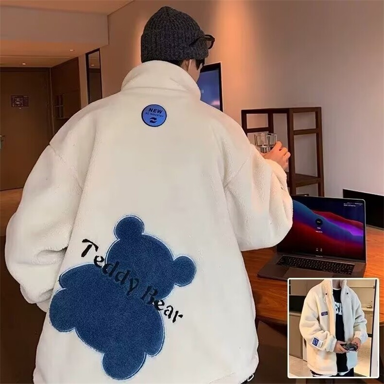 网络图现货  美式复古羊羔绒毛保暖慵懒风立领拉链外套JY885-P38图片