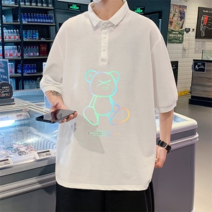 PL57139-P35 翻领短袖polo衫男大码胖子半袖t恤男有领保罗衫 模特图片