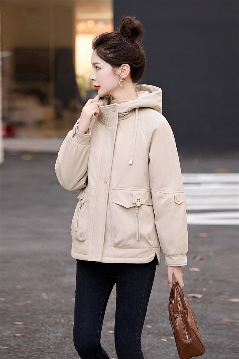 冬季加绒派克服棉衣女2025新款小个子短款连帽休闲工装棉衣外套,女装棉衣/棉服,涵亦佰惠