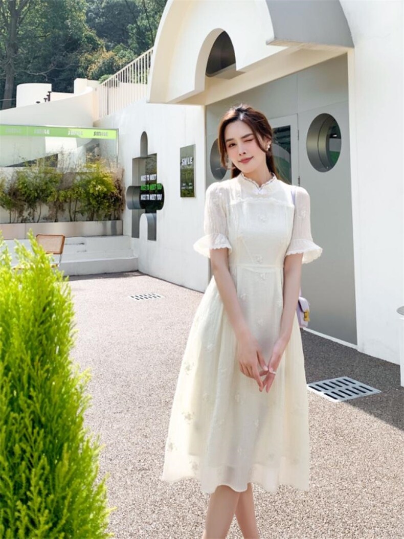 潮风盘扣连衣裙，女装连衣裙，天使公主