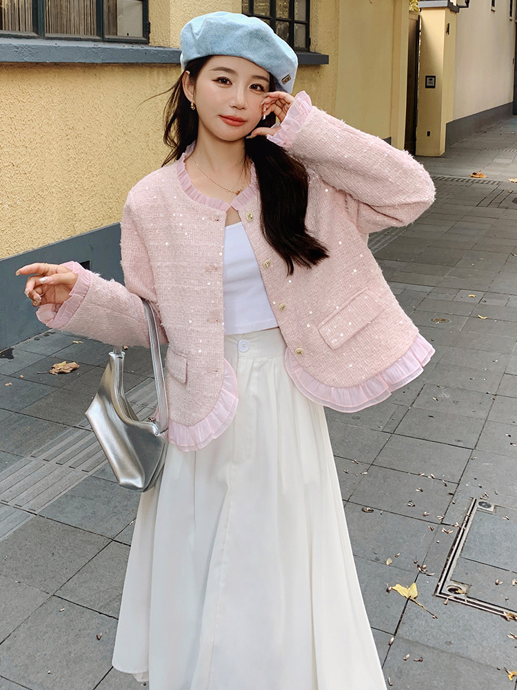 粉色法式气质小香风外套女2025春秋季新款高级感名媛显瘦短款上衣,女装短外套,浙宝305
