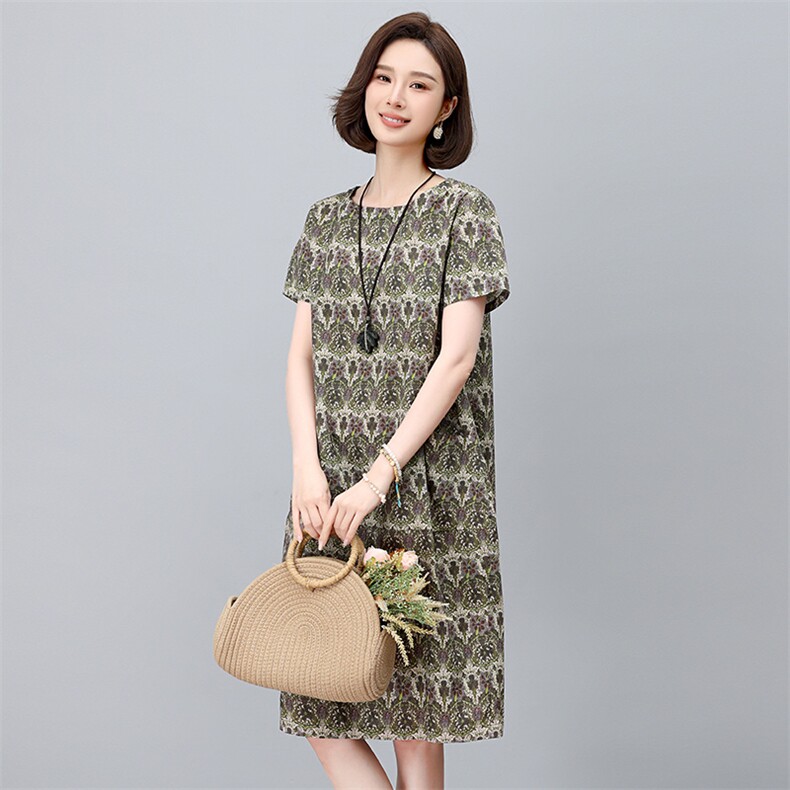 现货2025年夏季气质减龄印花文艺复古连衣裙,女装连衣裙,依恋蒂丝