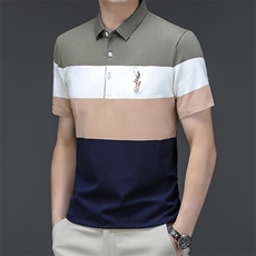 保罗中年男士polo衫夏条纹简约休闲上衣男装翻领短袖t恤半袖上衣，男装T恤，电商B212（原钱塘6029）