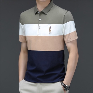 保罗中年男士polo衫夏条纹简约休闲上衣男装翻领短袖t恤半袖上衣图片
