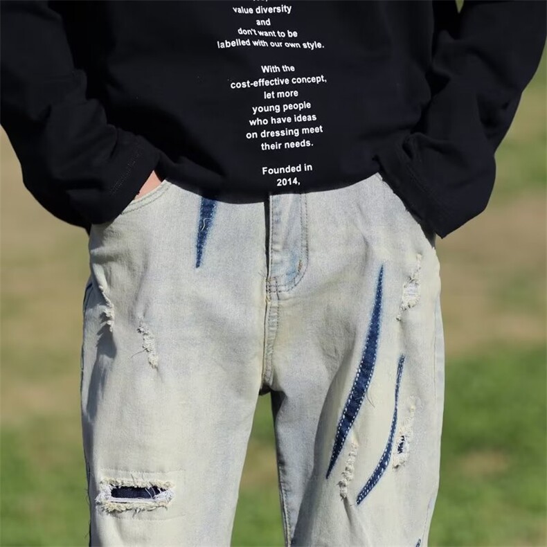 美式牛仔裤男春秋新款休闲直筒裤XK8025P45,男装牛仔裤,星座1116-2